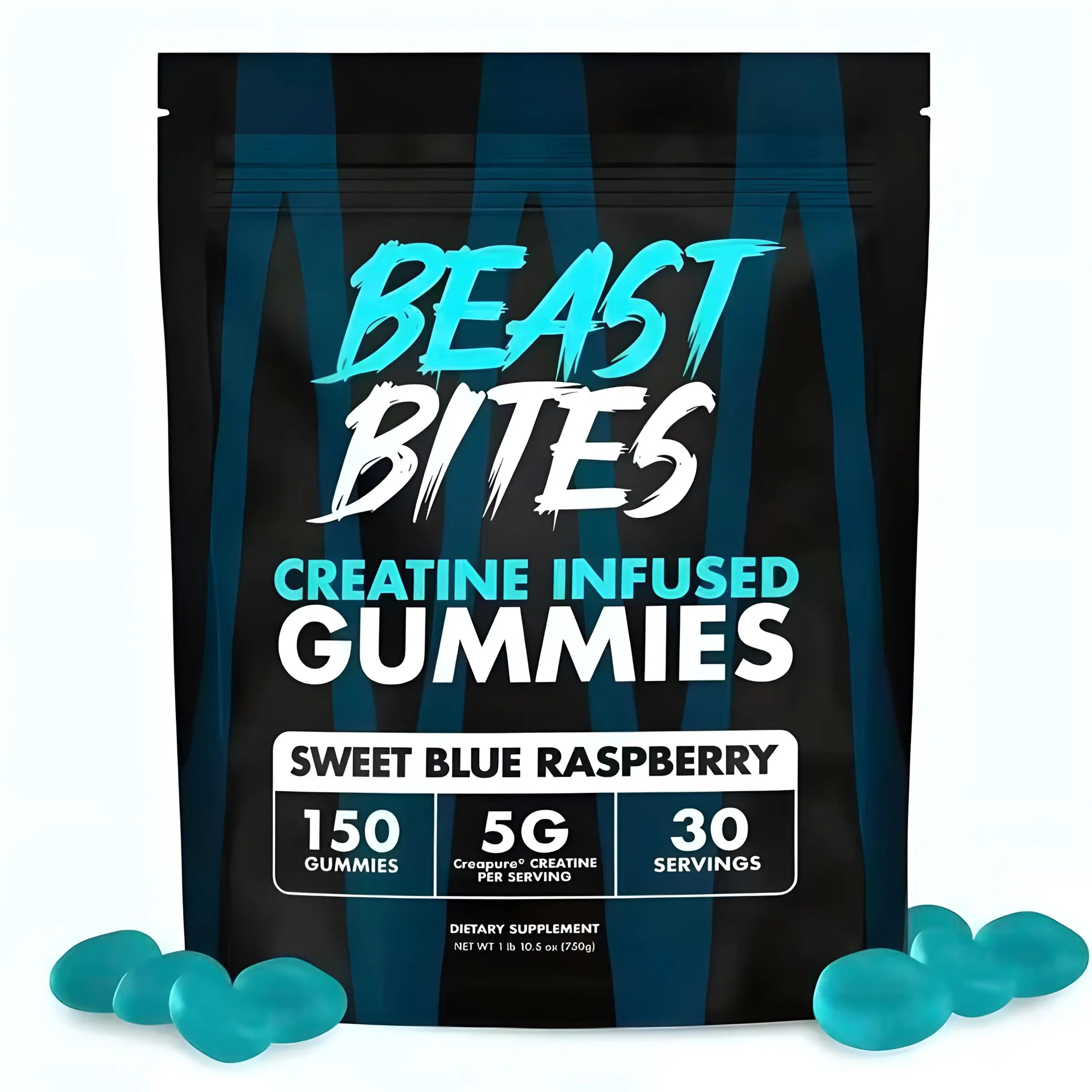 Beast Bites Creatine Infused Gummies - Beast Bites (NSF Certified for Sport) Edible Amino Acid for Fitness & Dietary Healthcare Sweet Blue Raspberry Flavor