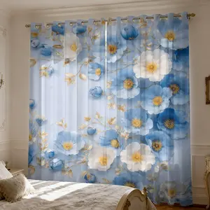 Spring Romantic Floral Design Light Filtering Curtain Sheer Curtains 63 Inch Length for Living Room, Semi-Transparent Sunshade Drapes,Room Divider for Bedroom Dining Room