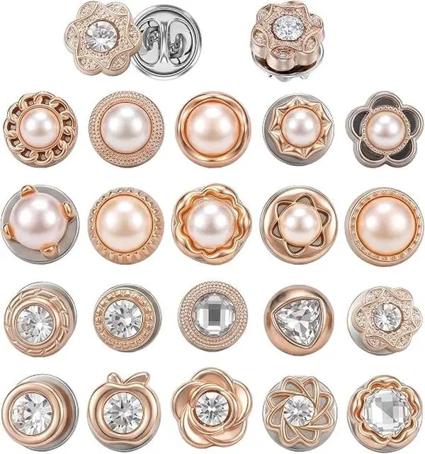 20 PCS Women Pearl Brooch Buttons, No‑Sew Invisible Cover Up Pins, Modesty Lapel Pins for Shirt Dress Blouse Shawl