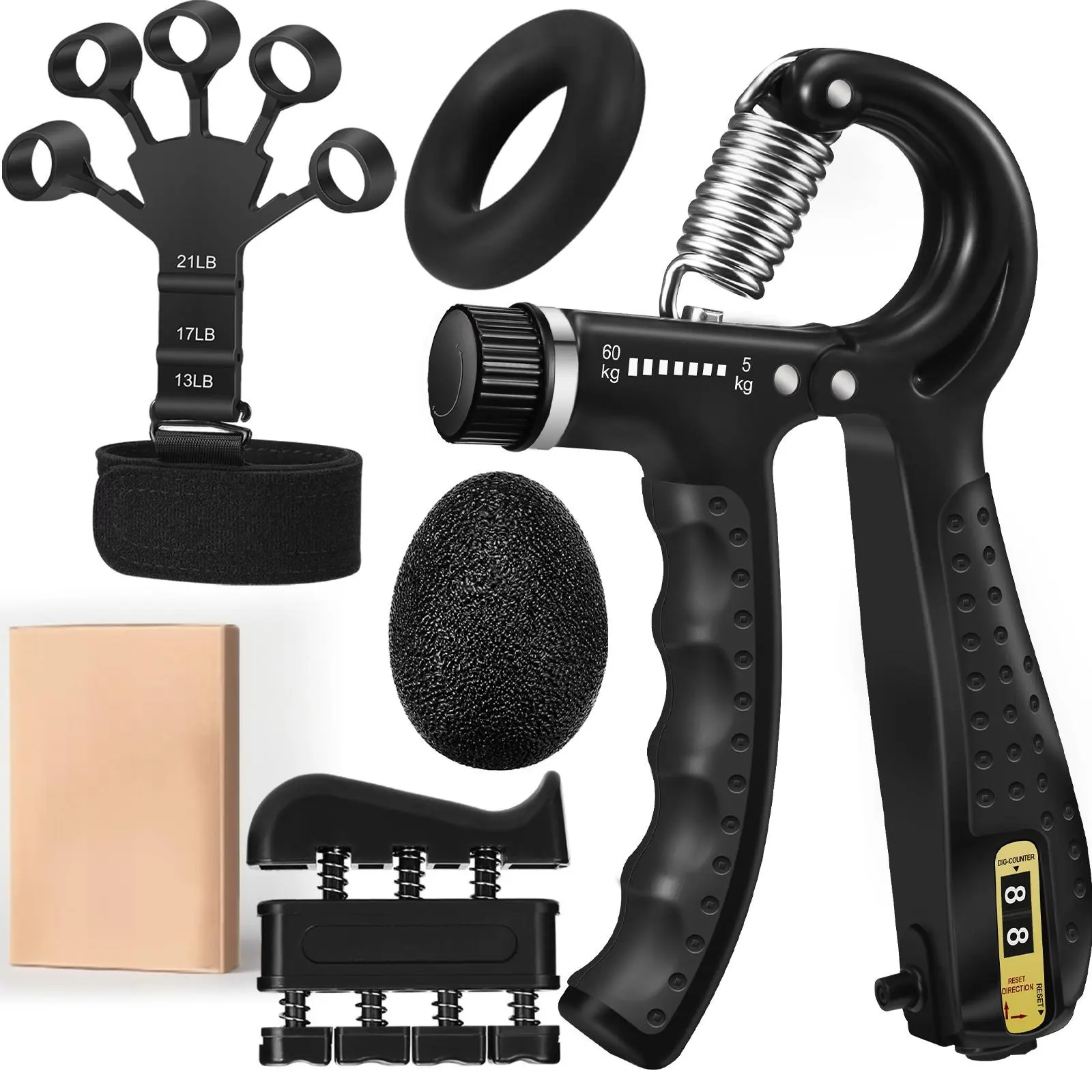 5-in-1 Adjustable Forearm Gripper Kit for Women & Athletes - Ergonomic Silicone Grip, 11-132lbs Plastic Gear Hand Strengthener, 13lb Option, 3-Year Durability, All Sizes, Home Gym/Athlete Training Tool, Build Forearm Power, Stress Relief Aid