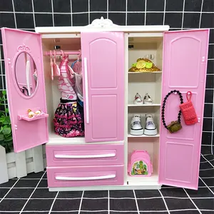 Pink European Mini Wardrobe with 2 Drawers & Hanging Rod - Openable Dollhouse Storage Organizer for Toys, Accessories & Small Items, Dollhouse Furniture, Play Design, Decorative Storage, Durable Plastic, Dollhouse Accessory, Doll Collectors, Bedroom