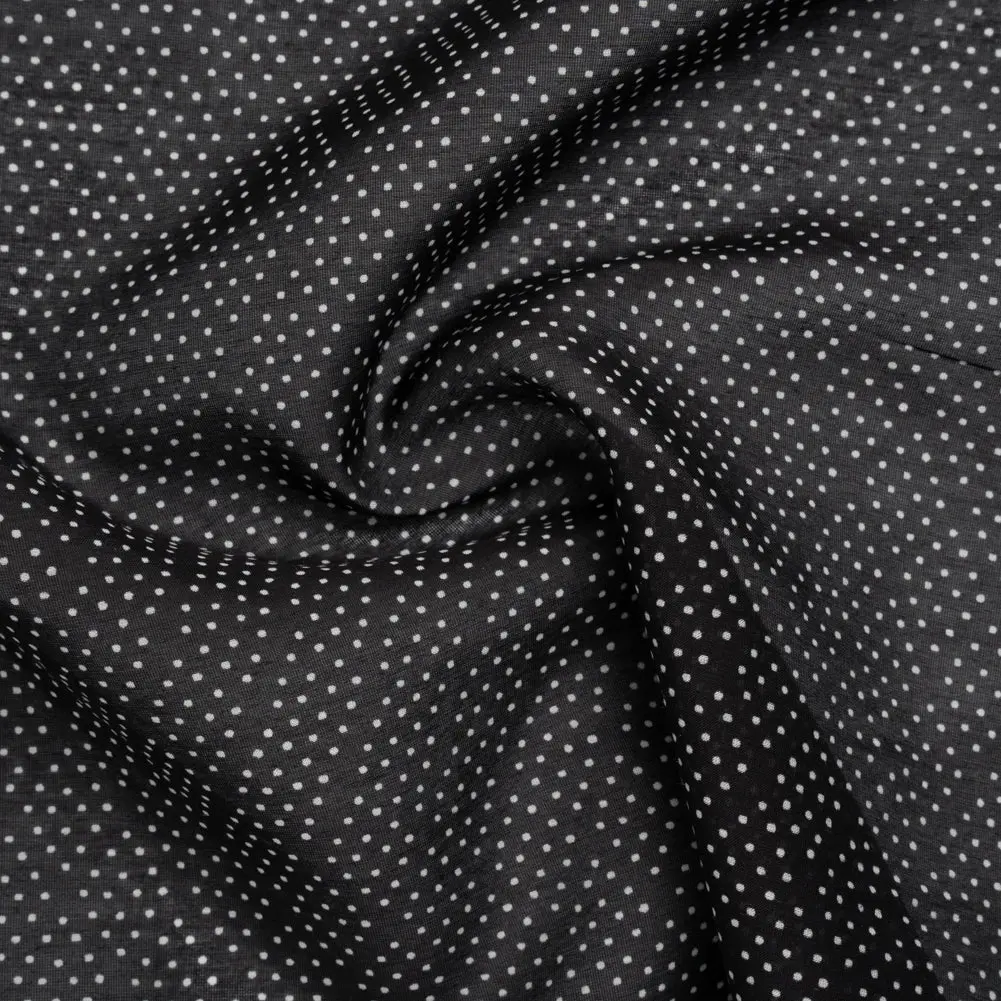 Silk and Cotton Voile Print - Black and White Polka Dot Diamonds - Deadstock