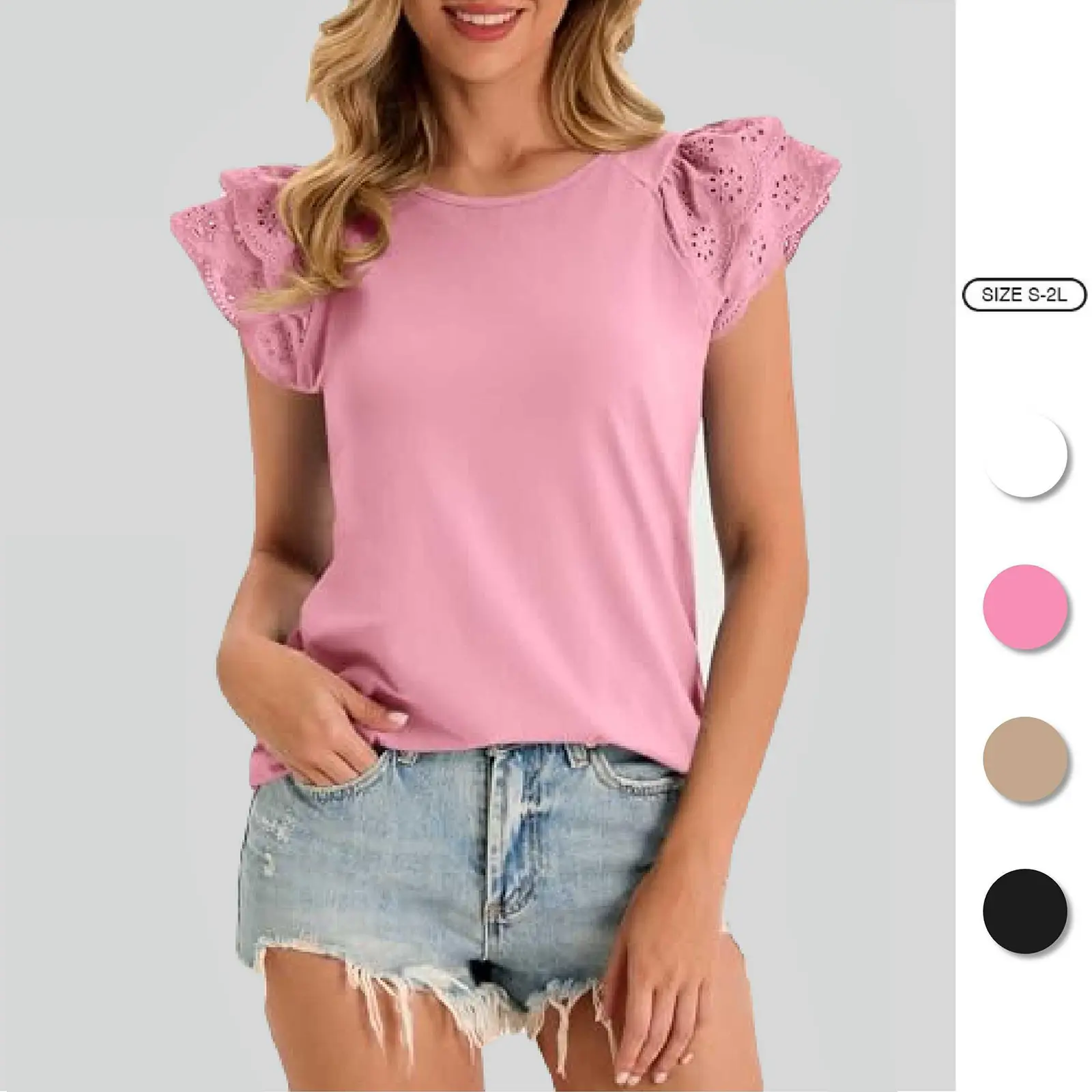 Imily Bela Womens Ruffle Cap Sleeve T-Shirts Dressy Casual Summer Lace Tank Tops Crewneck Cute Basic Tee
