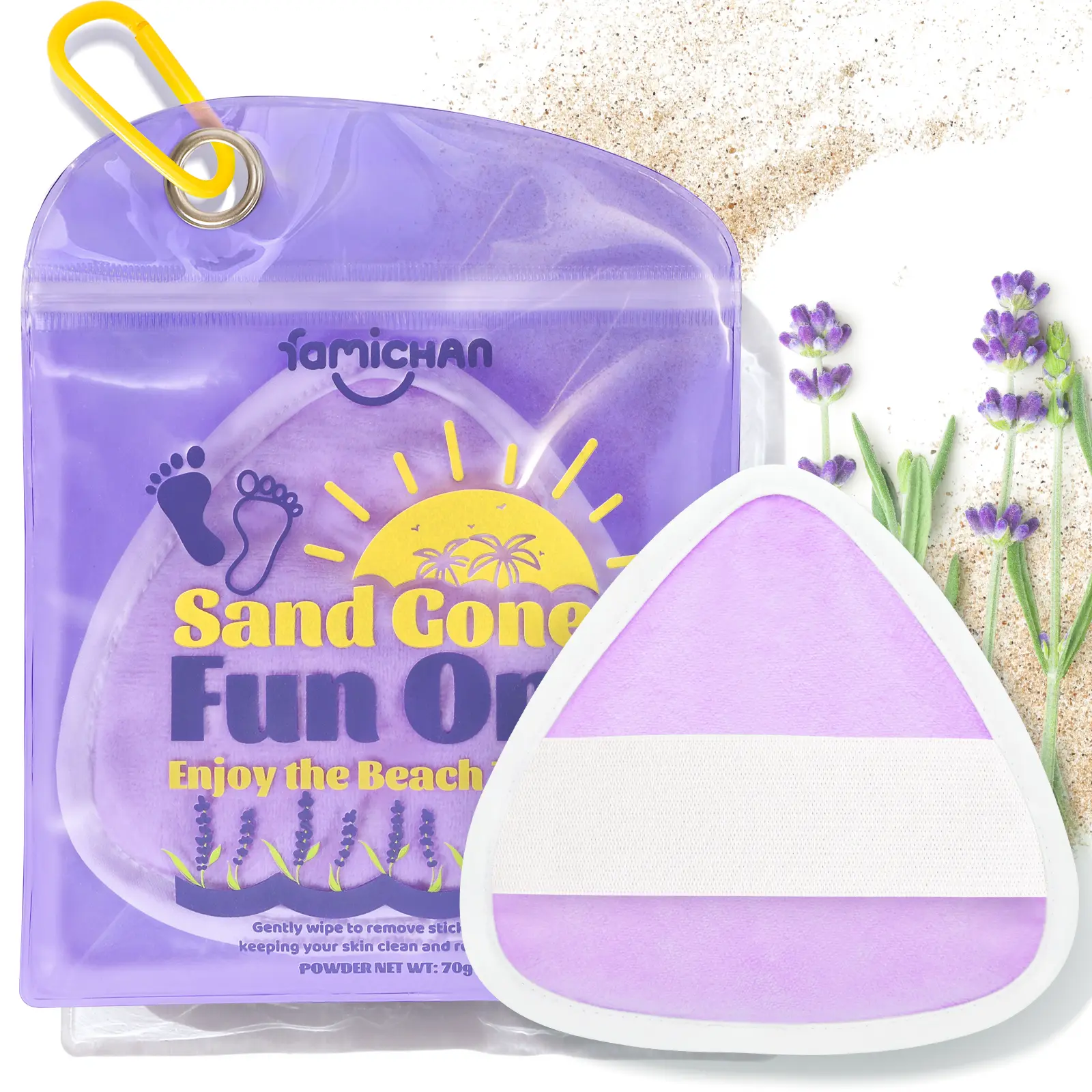 Sand Remover Eraser Wipe - Talc-Free Lavender-Scented Triangle Puff Beach Essential, Family Beach Must-Have for Cruise Travel Accessories (Home & Bathroom Supplies Towel Alternative)