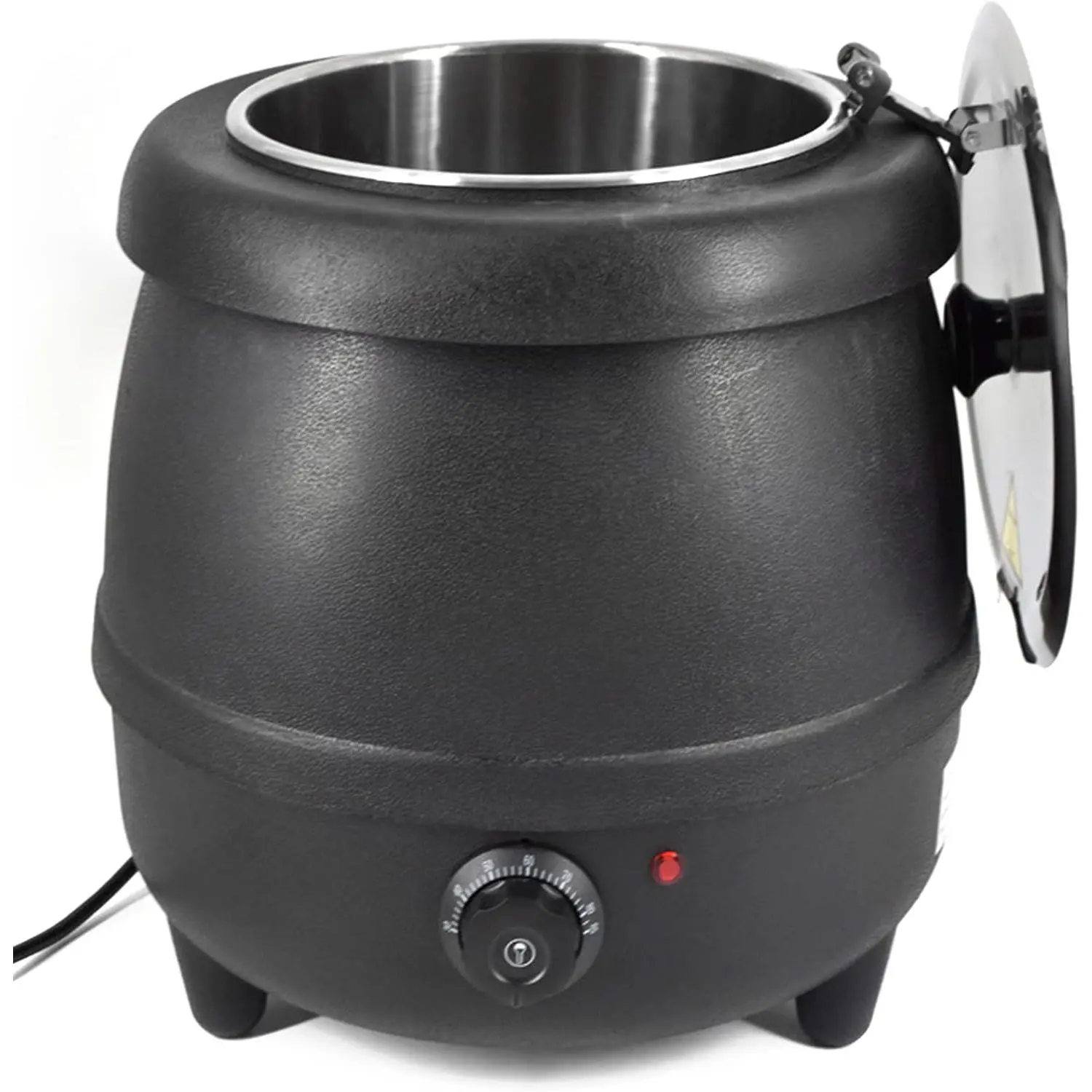 10L Commercial Stainless Steel Soup Kettle Food Warmer - Sturdy and Durable Black Countertop Electric Warmer with Hinged Lid, 400W 110V PP Shell, Detachable Pot, Temperature Select for Restaurants, Kitchens, Hotels