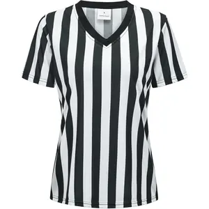 Official Referee Costume Women's Ref Shirt V-Neck Black and White Stripe Umpire Jersey Shirt for Basketball Halloween