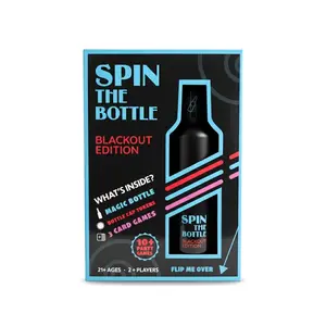 Spin The Bottle Party Game Blackout Edition Tablegame with Magic Bottle Bottle Cap Tokens & 3 Card Games for 2+ Players Ages 21+