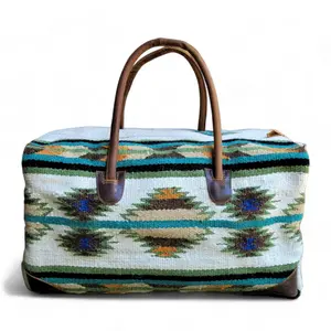 Boho Aztec Large Weekender Southwestern Duffel Bag Aspen Saddle Blanket Bag 100% Leather Handles