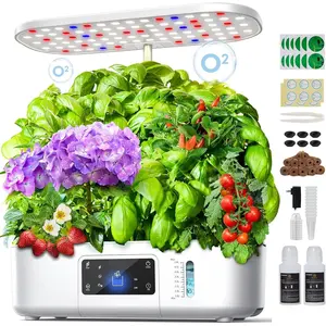 Hydroponics Growing System Kit Indoor  Garden with Grow Light 12 Pods, with LCD  Panel Hydroponic Planter, Planting Height Up to 17", Grower Harvest  Veggie Lettuce, White