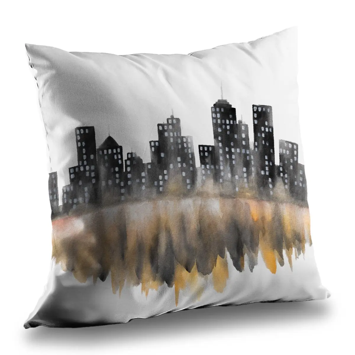360 Stand 14x14 in. Yellow Watercolor Art Cityscape Print Gray Office Decorative Standard Pillow Insert - Poly Twill, Machine Washable, 14-inch Standard Pillows, Artistic Flair & Urban Charm Home Decor C1PT1414U7B4WQ, Decorative Standard Pillows