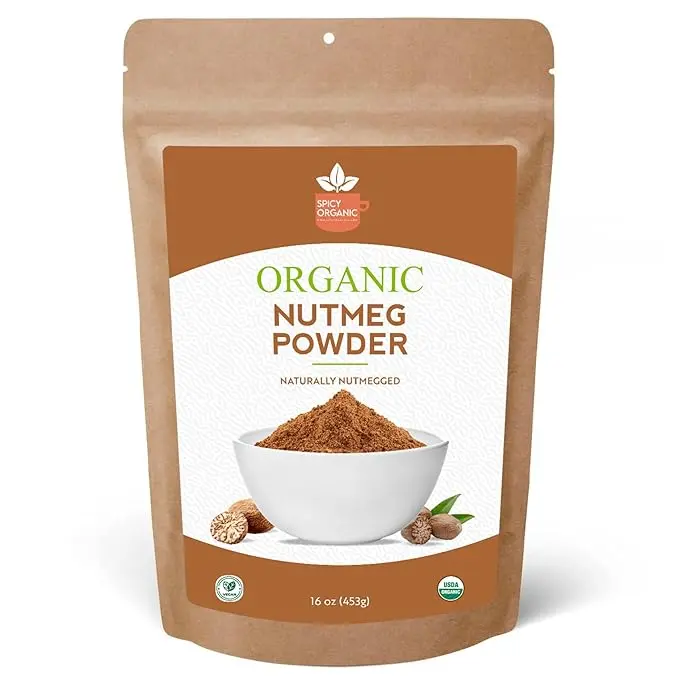SPICY ORGANIC Ceylon Organic Nutmeg Powder (16 oz Pack)– Certified USDA Organic - Fresh Ground Nutmeg Spice for Baking, Cooking, Spices and Seasoning Vegetable Flavor Veg