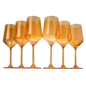 Colored Wine Glass Set, 12 oz Glasses Set of 6, Unique Italian Style Tall Stemmed for White & Red Wine, Water, Margarita Glasses, Color Tumbler, Gift, Viral Beautiful Glassware (Amber)