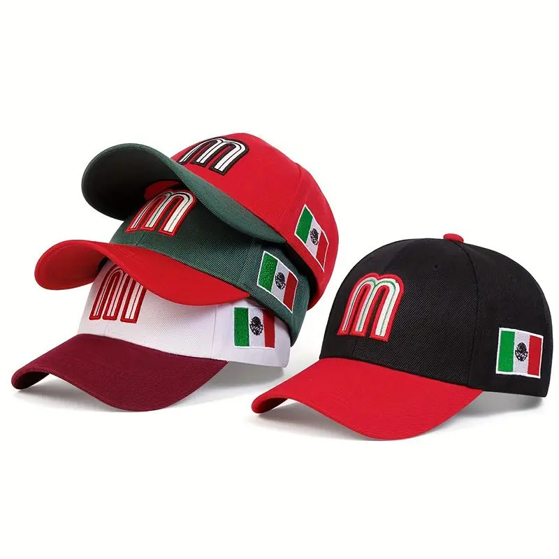 Men's Casual Fabric Cap with 'M' Embroidery, Adjustable Size Baseball Hat for Outdoor Sun Protection, Mens Hats, One-Size-Fit-All