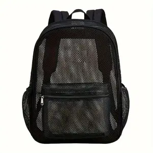 1pc Large Capacity Mesh Backpack - Durable Double-Shoulder Travel Bag with High Load-Bearing, Breathable Design, Simple Beach Bag for Outdoor Adventures and Daily Commute