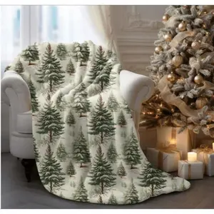 Rustic Christmas Tree Throw Blanket , Vintage Holiday Decor,Super Soft Flannel Printed 3D Blanket, As Birthday Gifts, Family, Wedding, Souvenir Blankets, Polyester Blankets Suitable For All Seasons