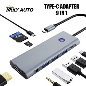 Truly Auto 9-in-1 USB-C Docking Station Multiport Hub with 100W PD Charging, 4K HDMI, Screen Control, Compatible with Windows, Mac OS, Linux, and iPad