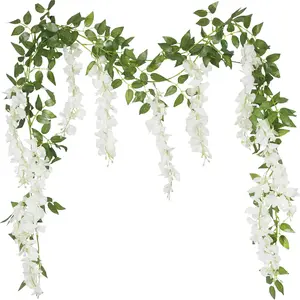 2 Pcs Wisteria Garland Artificial Flowers, Fake Greenery Hanging Flower Vines, Wedding Arch Party Decor, Outdoor Indoor Ceremony