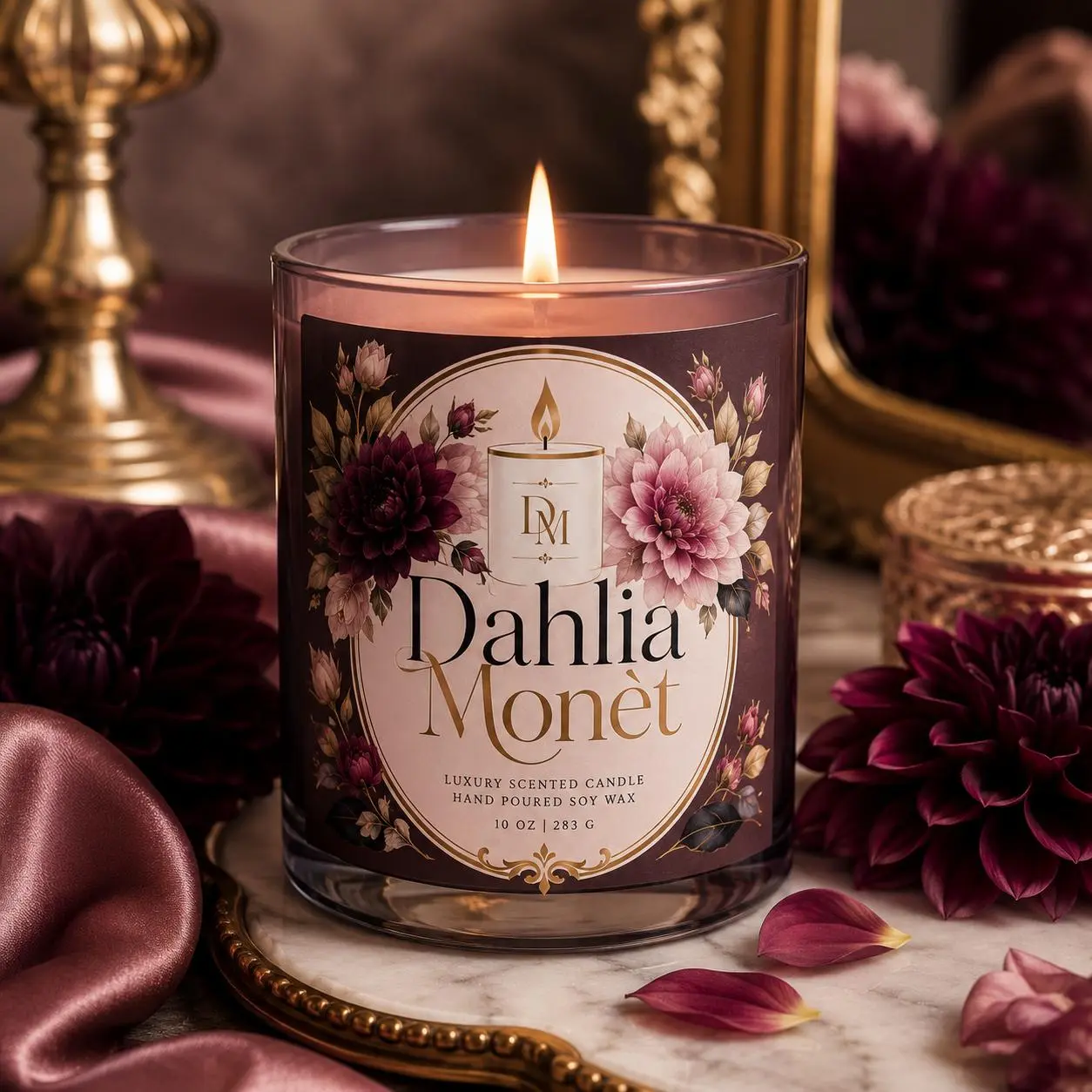 Dahlia Monet Scented Candle Set, Including Matches and Wick Trimmer