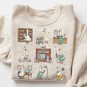[ Ship From US ] PRINTED Silly Goose Pharmacy Sweatshirt, Pharmacology Nurse Sweater, CPhT Pharmacy Technician Gift, Pharmacist Student Graduation Sweater