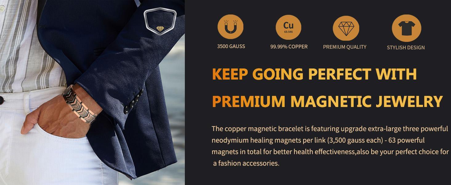Copper Bracelet for Men, 3X Ultra Strength Magnetic Bracelets, 99.99%25 Pure Copper with 3500 Gauss Neodymium Magnets, Adjustable Wearable Fitness Tracker Modern