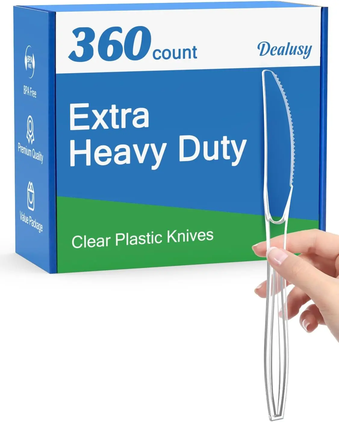 Dealusy 360 Count Extra Heavy Duty Clear Plastic Knives Disposable