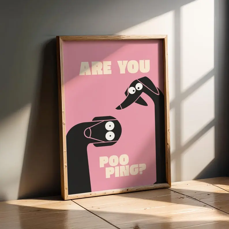 Funny Dog Bathroom Poster – “Are You Pooping”  Pink Minimal Wall Art,  Gift for Dog Lovers,  Matte Fine Art Print