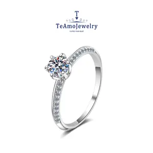 【RZ-336】925 Sterling Silver Artificial gemstone 5A Ring, Eight Hearts and Eight Arrows Classic Six Claw One Carat Lady Best Friend Women's Ring
