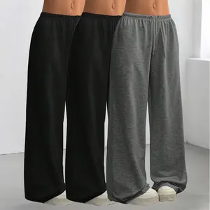 [Solid Color] 3 Pcs 3 Pack Oversized Sports Pants Loose Lounge Pants Black & Gray Pants Streetwear Pants Women Outfits Casual Pants Daily Wear Pants SpringStatements