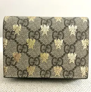 Pre-owned GUCCI Coated Canvas and Leather Small Leather Goods Supreme GG Bees Wallet