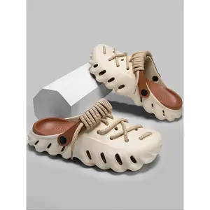 Unisex's Minimalist Casual Lace Up Clogs, Trendy Soft Non-slip Comfortable Clogs, Fashionable Shoes for Indoor & Outdoor Wear, Footwear