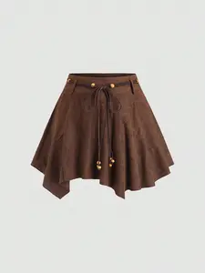 Vintage Fringe Bow Irregular Asymmetric Hem Short Fitted Skirt, Slim Streetwear Style, Daily Wear/party, Women's Fashion Dress