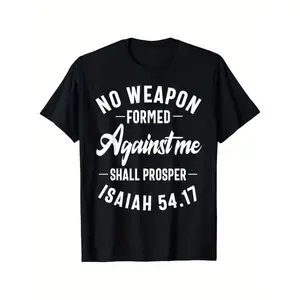 100% Cotton Golf Gift T-Shirt For Men and Women "No Weapon Formed Against Me Shall Prosper" Men'S Christian T-Shirt |   Isaiah 54:17 Bible Verse Cotton Tee - Lightweight Black Crew Neck (S-XXXL)