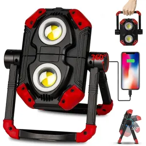 LED Work Light Rechargeable, 2 COB 2500LM Folding Portable Flood Light with  Base and 360? Rotation Stand, Spotlights for Camping,  Repairing,  and Job Site Lighting