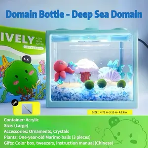 Healing Large Realm Bottle - A Self-Sustaining Peninsula Micro-Landscape & Aquatic Garden, Cute Marimo Habitat, DIY Mini Closed Ecosystem Terrarium for Desk (Includes 3 Live Marimo Pets)