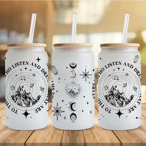 ACOTAR To the Stars that Listen | 16 oz Frosted or Clear Glass Libbey Can Style Tumbler with Bamboo Lid & Straw | Book Lover Tumbler
