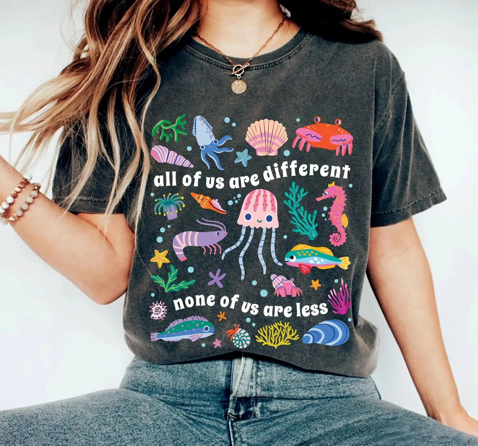 Inclusion Shirt, All of Us Are Different Autism Awareness T-Shirt, Neurodivergent Graphic Tee, Ocean Lover Summer SPED Teacher Unisex Apparel