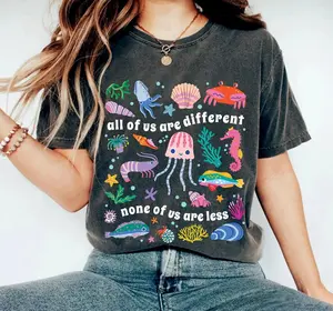Inclusion Shirt, All of Us Are Different Autism Awareness T-Shirt, Neurodivergent Graphic Tee, Ocean Lover Summer SPED Teacher Unisex Apparel