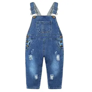 Baby Clothing, KIDSCOOL SPACE Unisex Toddler Ripped Denim Overalls, 24M-3T Snap Crotch Jeans for Boys & Girls, Baby Clothes Girl