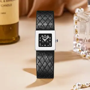 Small Fragrant Style Square Female Elite Quartz Fashion Urban Style Genuine Leather Strap Retro Dial Suitable for Daily Matching Perfect Gift