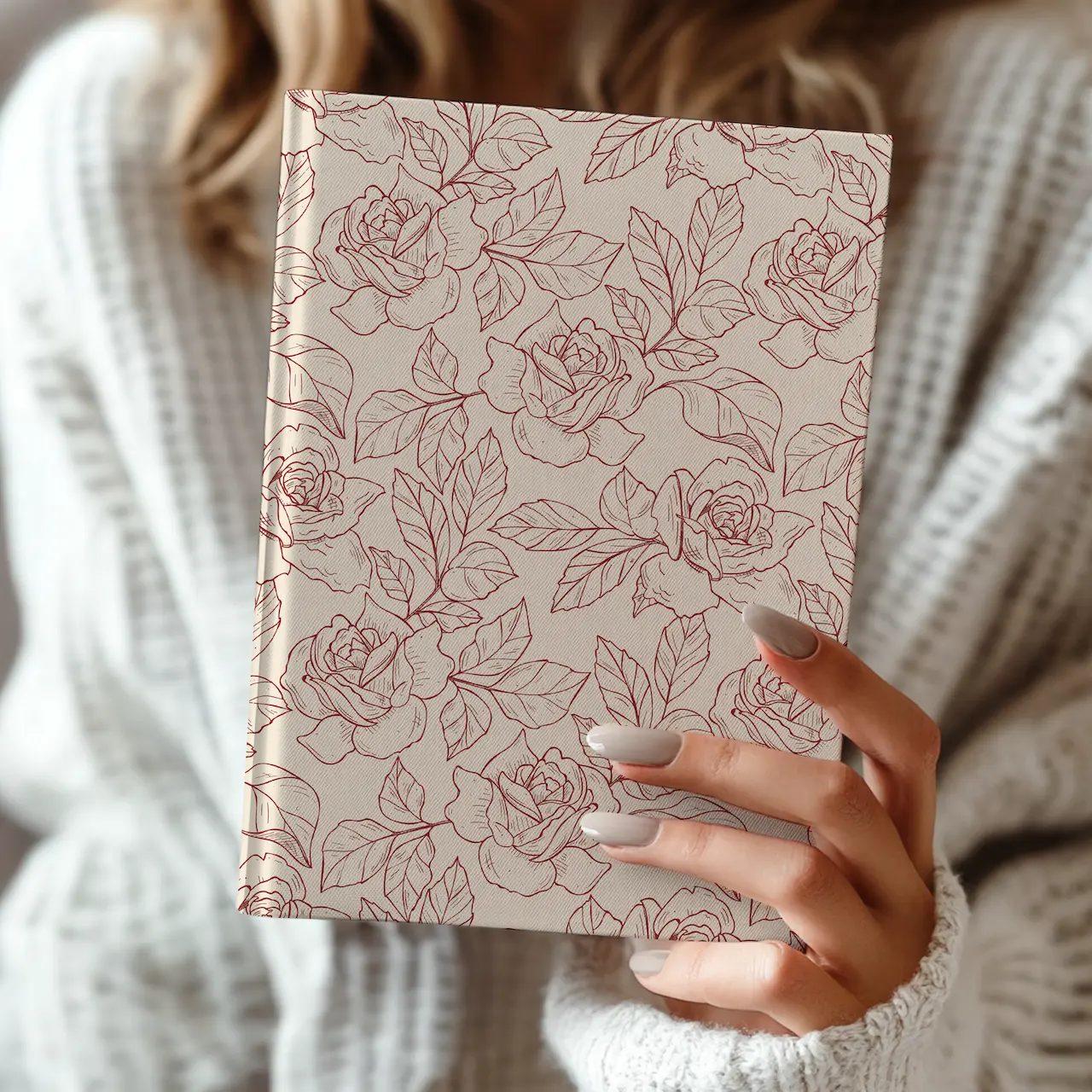 Red Floral Hardcover Journal | Dark Red Floral Creative Writing Notebook | Diary | Gift for Her | Gift for Bride