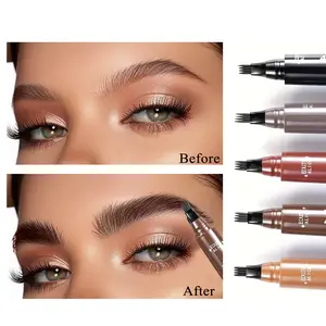 4-Prong Eyebrow Pen Wild Natural Look Waterproof Sweatproof Long-Lasting Smudge-Proof Forked Liquid Eyebrow Pencil Light Brown Hair-Like Brow
