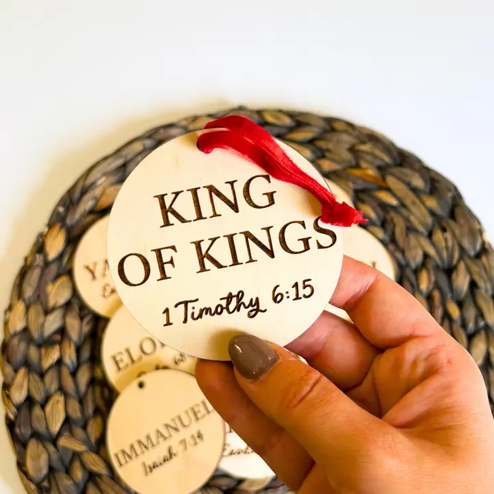 Names of Jesus Christmas Ornaments Set of 12 | Christian Advent Ornaments | Wooden Names of God Christmas Tree Decorations