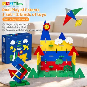 YRZtiles 58PCS 2-in-1 Magnetic Tiles, Magnetic & Snap Buckle Building Blocks, Sturdy Construction Stacking STEM Educational Toy, Preschool Learning Playset, Christmas Gift for Kids 3 4 5 6 Year Old Boys Girls