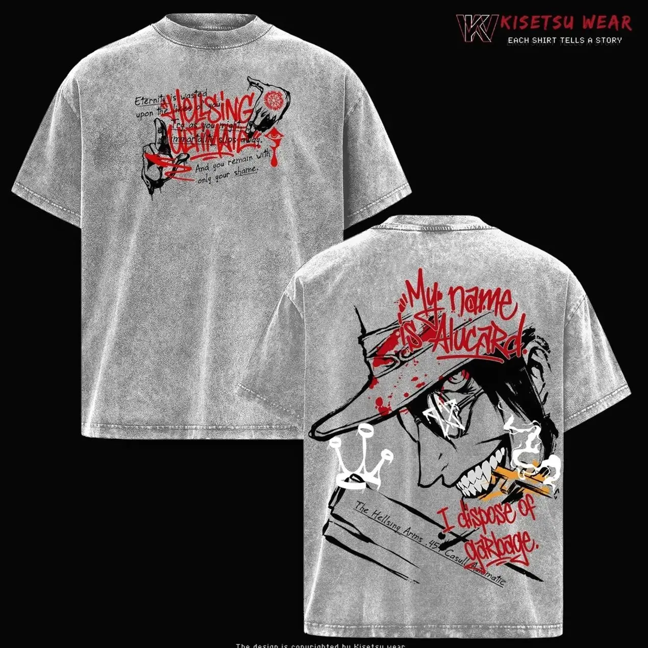 Hellsing Alucard Anime T Shirt, Vampire Graphic Tee, Horror Manga Shirt, Oversized Acid Washed Cotton, Gothic Anime Streetwear, Dark Fantasy Merch, Vintage Graphic Tee, Unisex Manga Outfit PVX