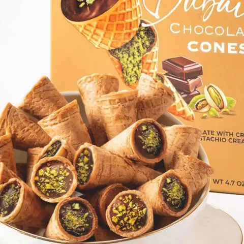 Dubai Chocolate Cones with Pistachio Kunafa | Made with Premium Belgian Chocolates | Kunafa Chocolate | Chocolates de Dubai - 4.7 oz