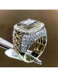 1pc Men Fashion Imitation Gold Ring With Rhinestone Decoration