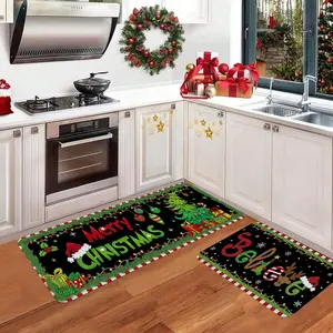 2/3pcs Christmas kitchen floor mat, Farmhouse kitchen rugs, Christmas tree, snowflake, Christmas gift box pattern carpet floor mat, Christmas non slip floor mat, suitable for kitchen, entrance door, living room, Christmas decor mat, Home Decor Rugs