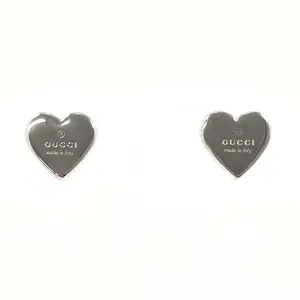 Pre-owned GUCCI Sterling Silver 925 (Ag925) Small Leather Goods Trademark Heart Silver 925 Earrings