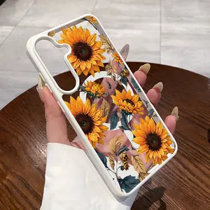 Magnetic Phone Case for Samsung Galaxy S24 Plus S25 Ultra S23 FE Ultra S22+ Vintage Sunflower Pattern TPU Shockproof Anti-Scratch Durable Stylish Smartphone Cover