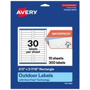 Avery Outdoor Waterproof Labels, 2/3" x 3-7/16" Rectangle
